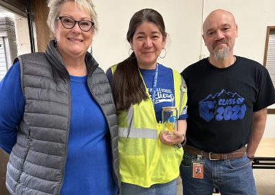 Superintendent Dr. Mika, Daisy Briones, and Principal Smith